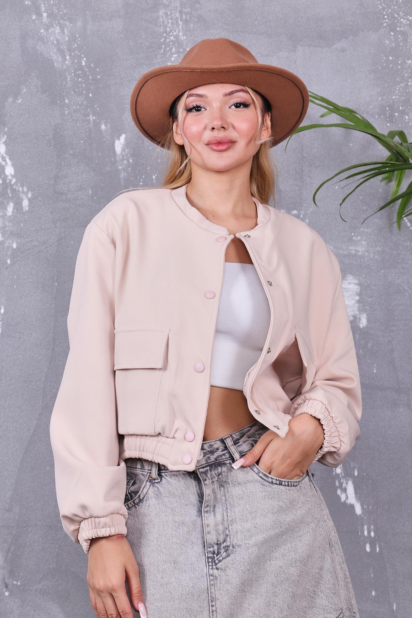 Beli Lastikli Crop Bomber Ceket