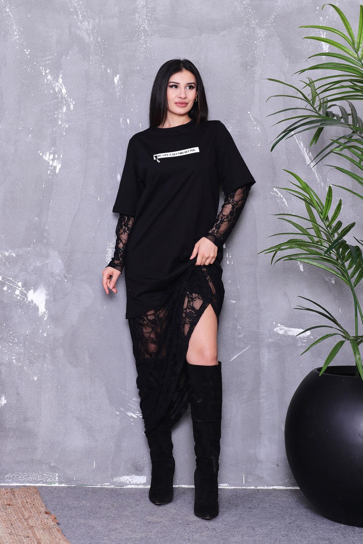 Dantel Tshirt İki Parça Elbise