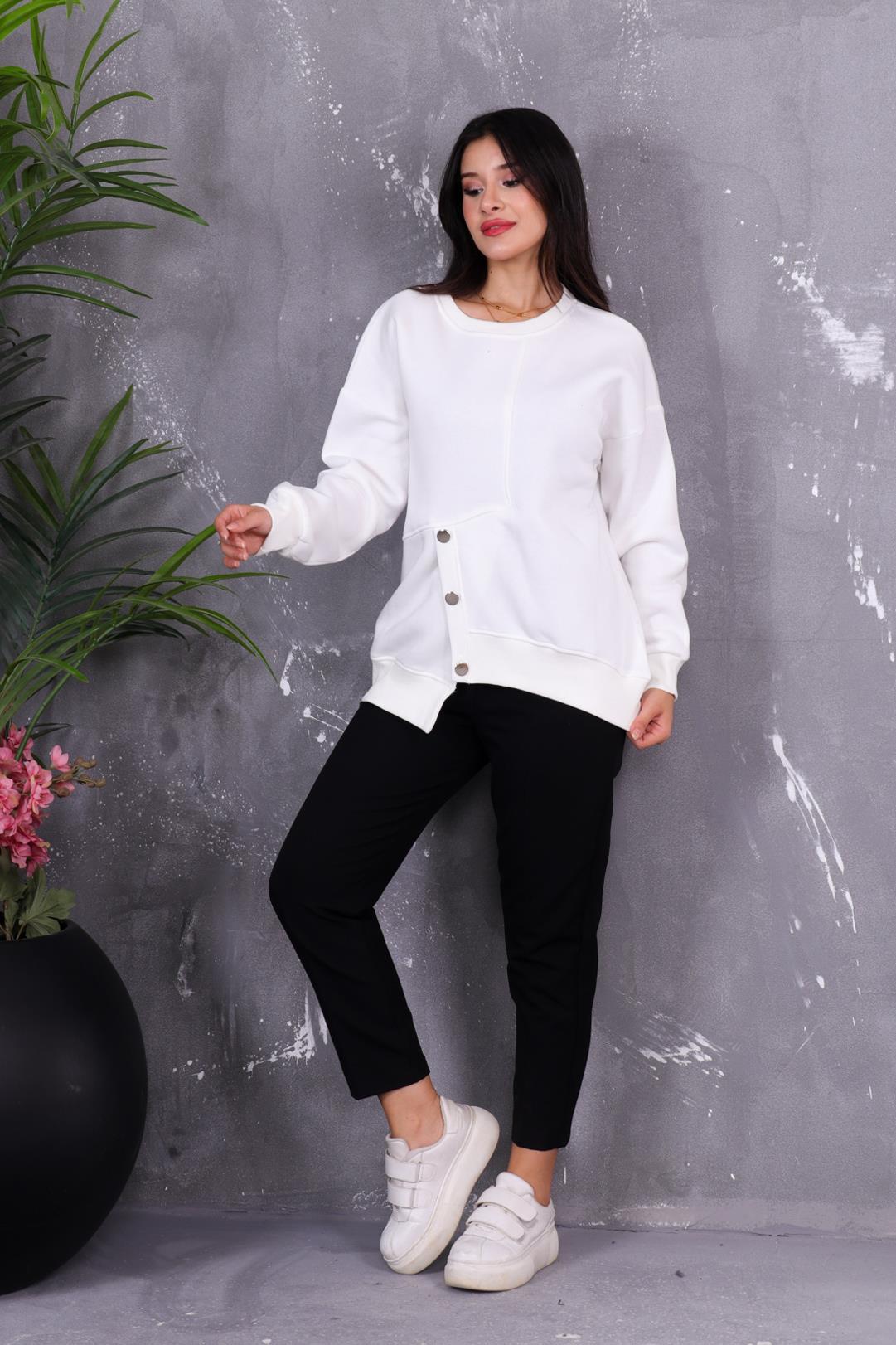 Düğme Detaylı İçi Şardonlu Sweatshirt