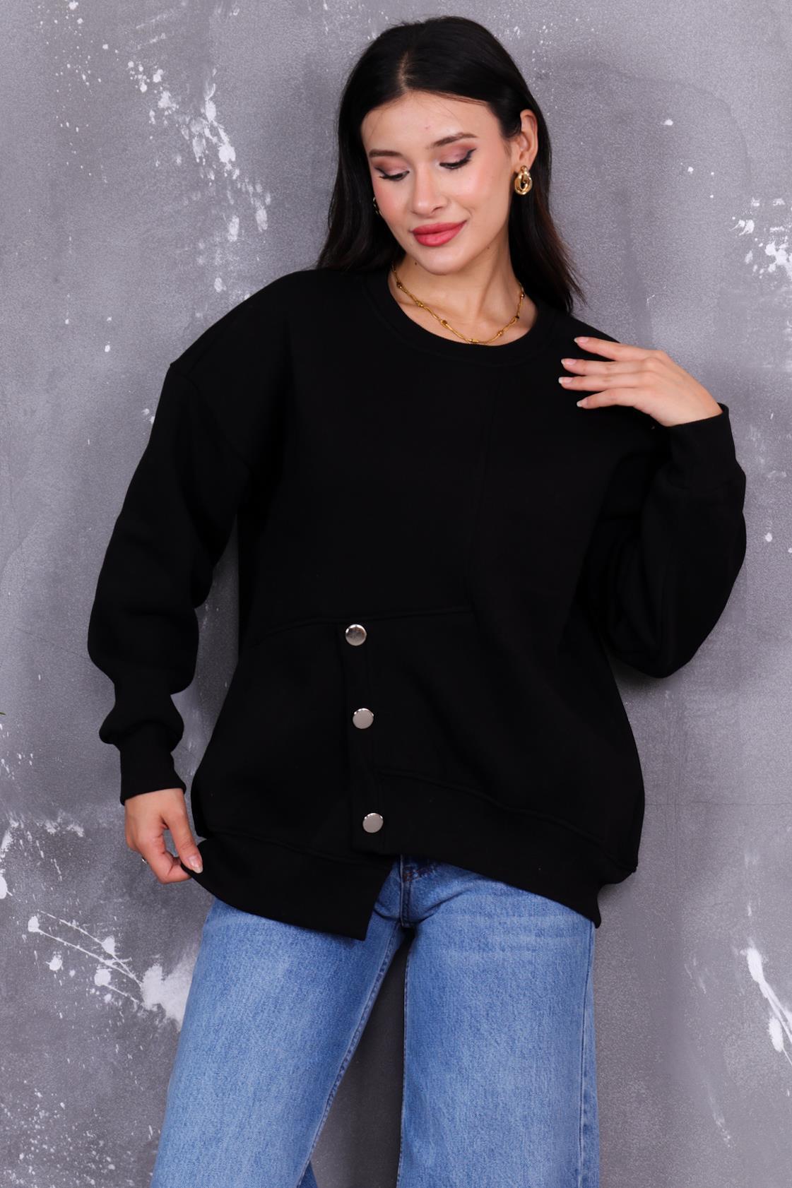 Düğme Detaylı İçi Şardonlu Sweatshirt