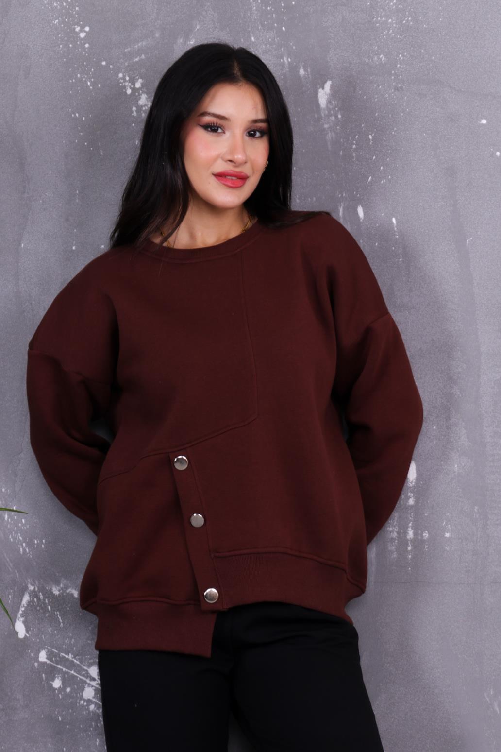 Düğme Detaylı İçi Şardonlu Sweatshirt