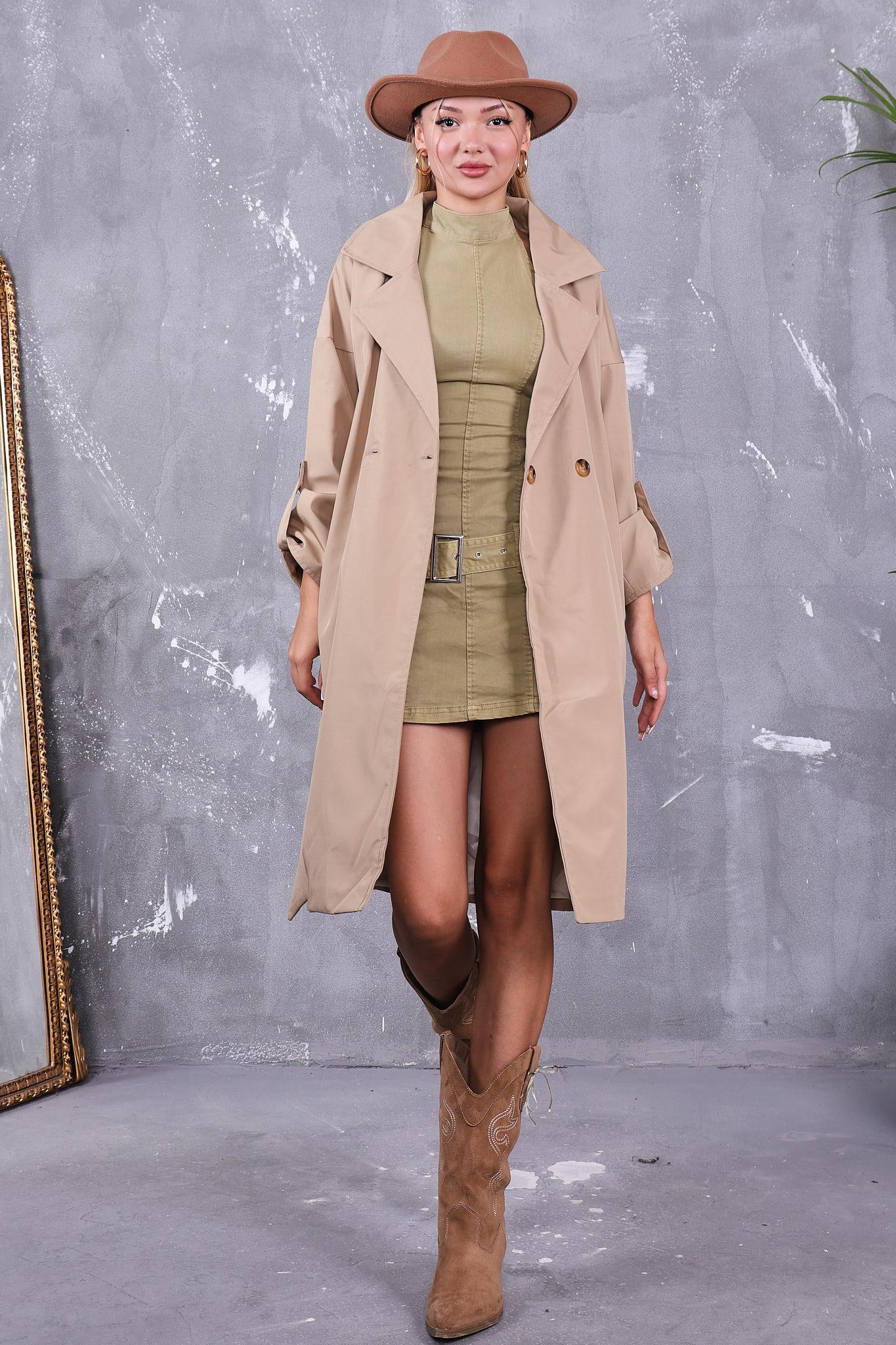 Düğmeli Truvakar Kol Trençkot