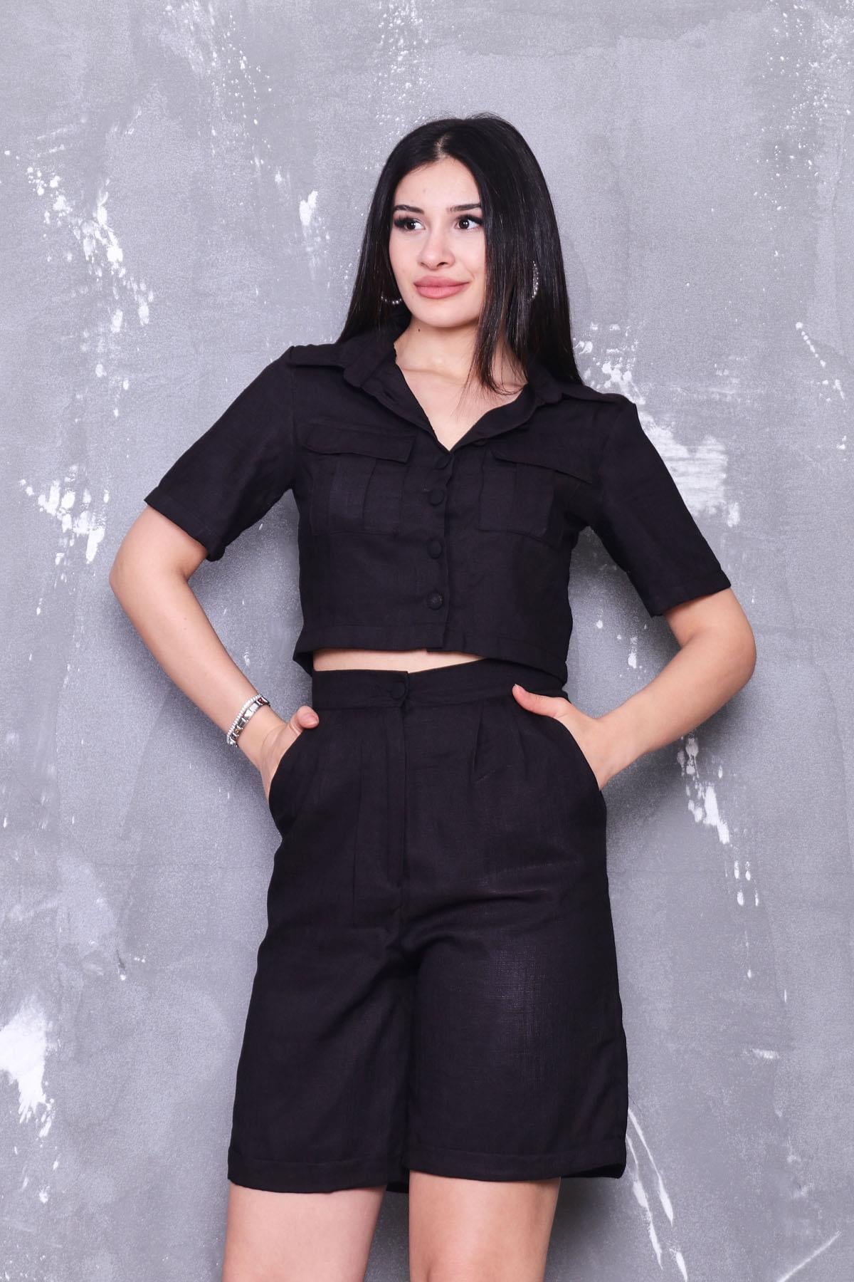 Gömleği Cepli Şortlu Takım