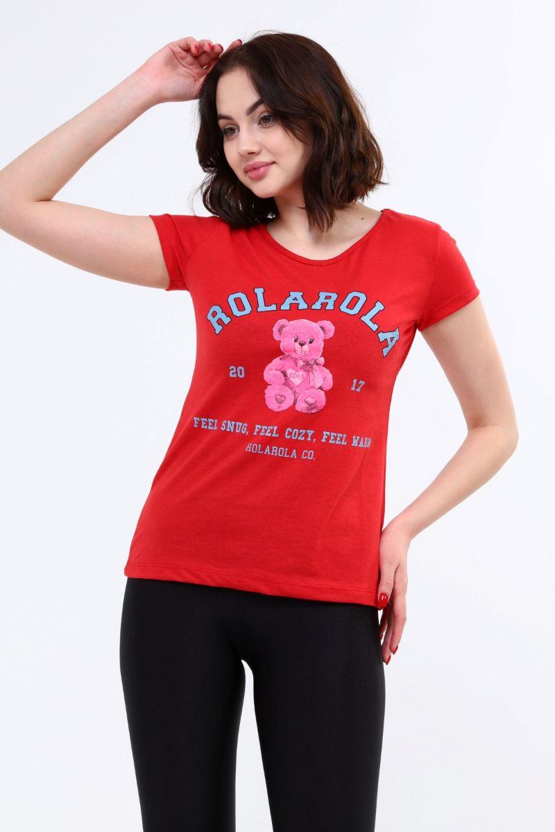 Kadın Ayıcık Baskılı T-Shirt Kırmızı