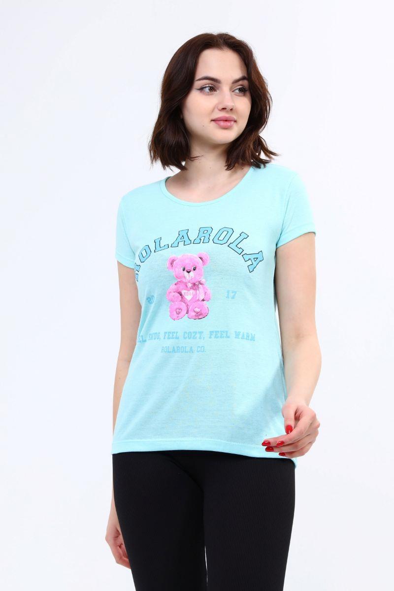 Kadın Ayıcık Baskılı T-Shirt Mint Yeşili