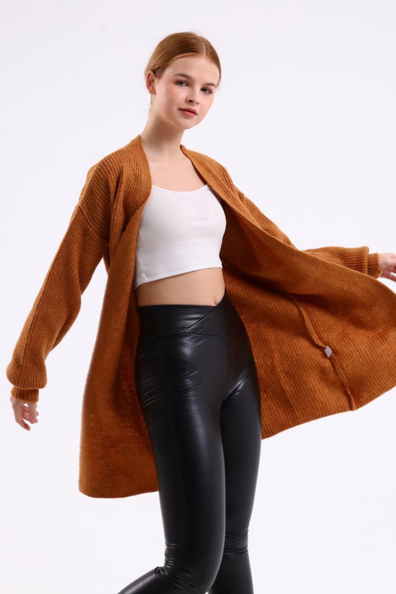 Kadın Basic Oversize Hırka Kahverengi