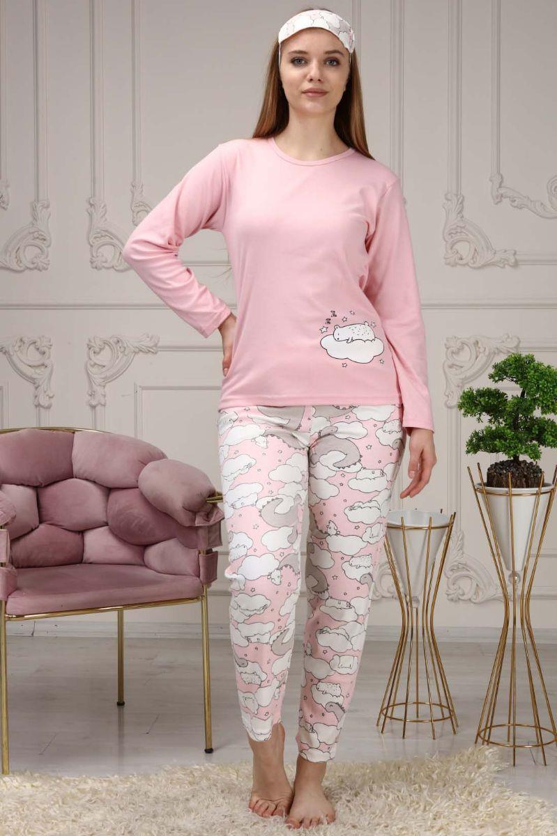 Kadın Baskılı Pijama Takımı Pembe