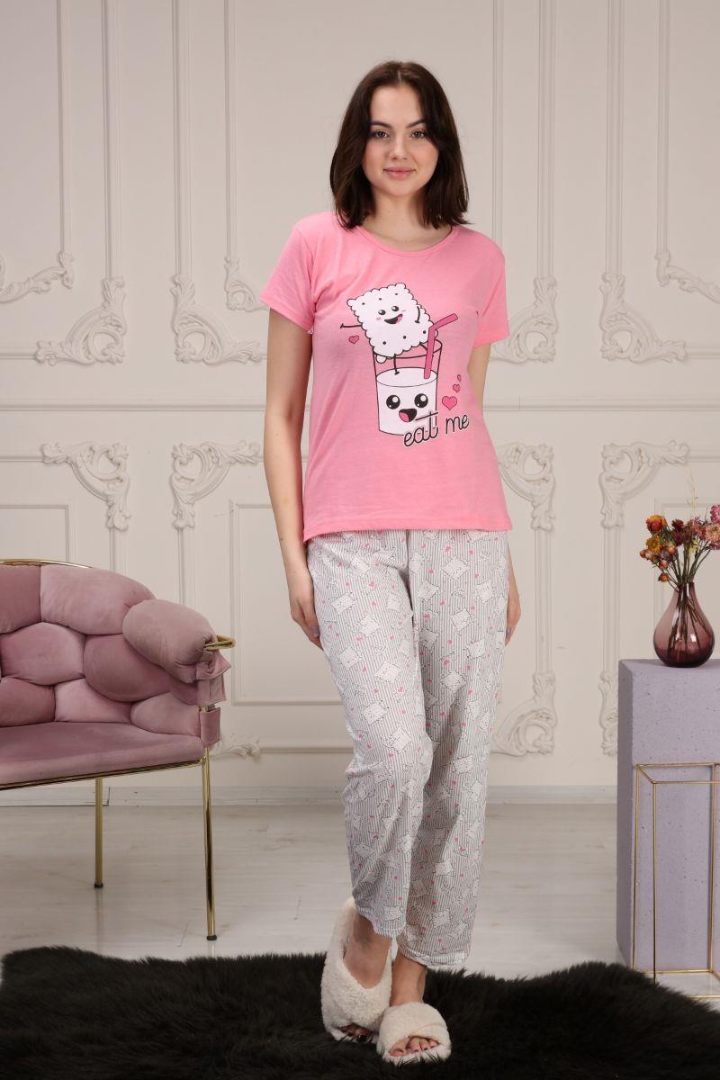 Kadın Baskılı Pijama Takımı Pembe