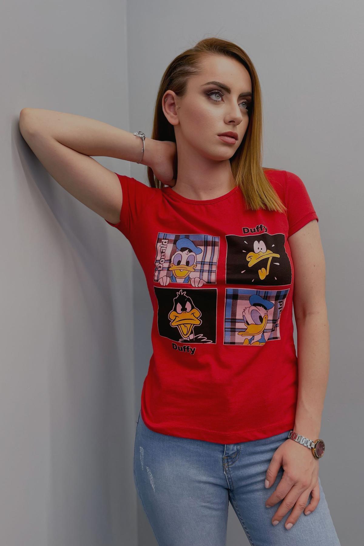 Kadın Baskılı T-Shirt Kırmızı