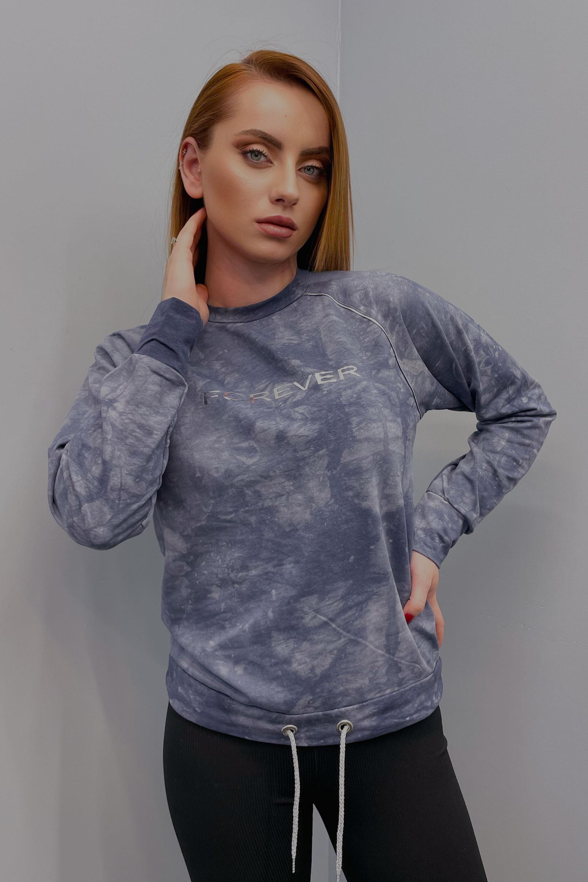 Kadın Batik Desen Sweatshirt Mavi