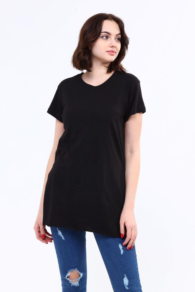Kadın Bisiklet Yaka Yırtmaçlı T-Shirt Siyah