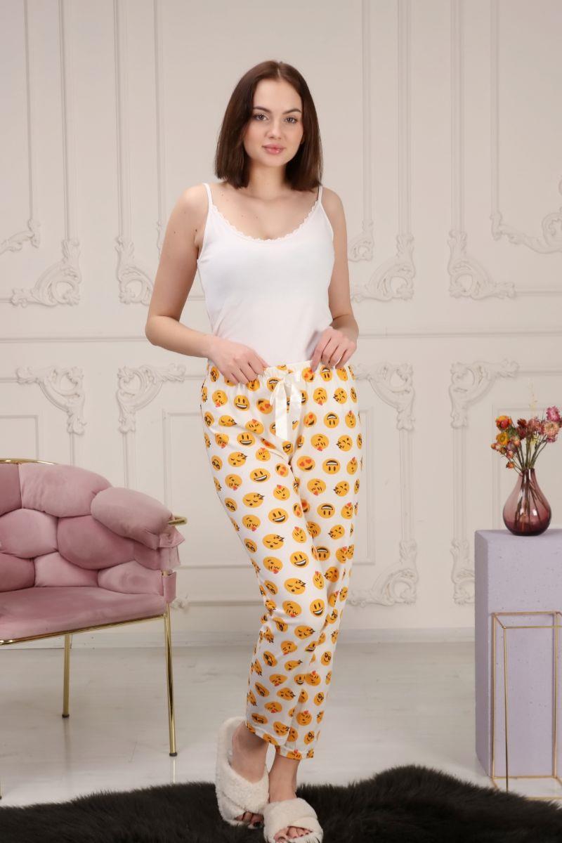 Kadın Emoji Baskılı Pijama Altı Sarı