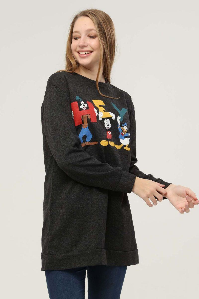 Kadın Hey Baskılı Sweatshirt Antrasit