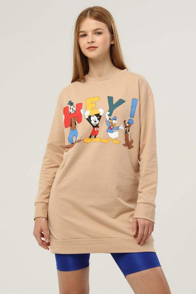 Kadın Hey Baskılı Sweatshirt Bej