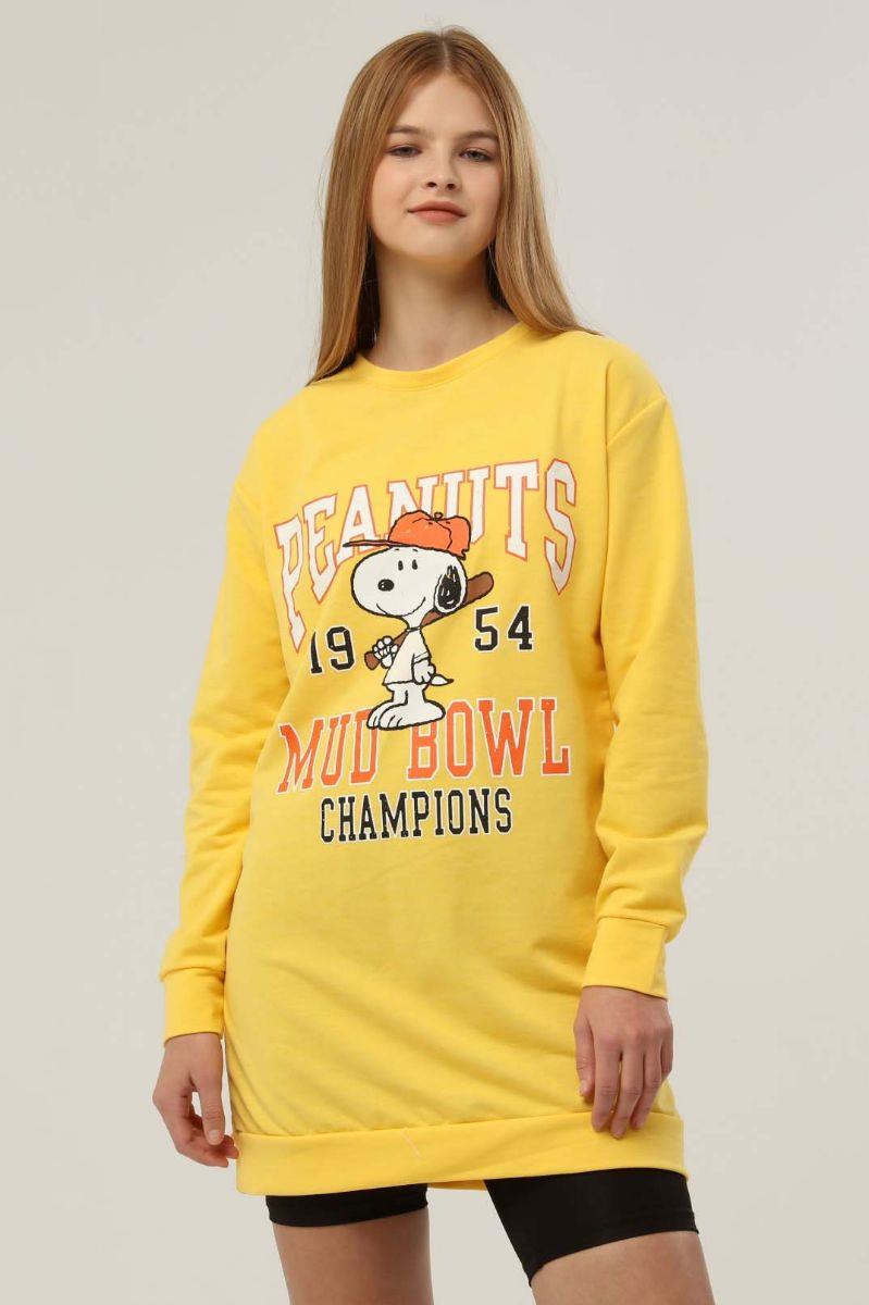 Kadın Peanuts Baskılı Sweatshirt Sarı
