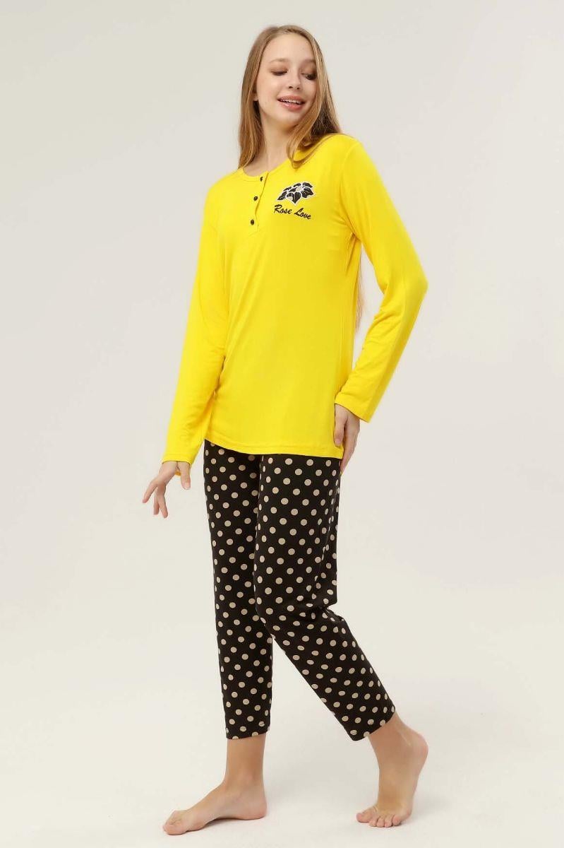 Kadın Üç Düğme Pijama Takımı Sarı