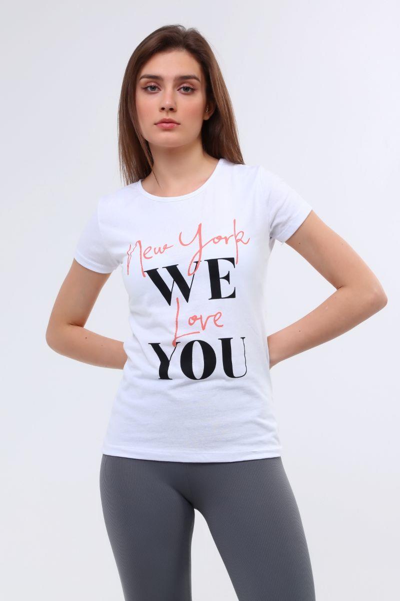 Kadın Yazı Baskılı T-Shirt Beyaz