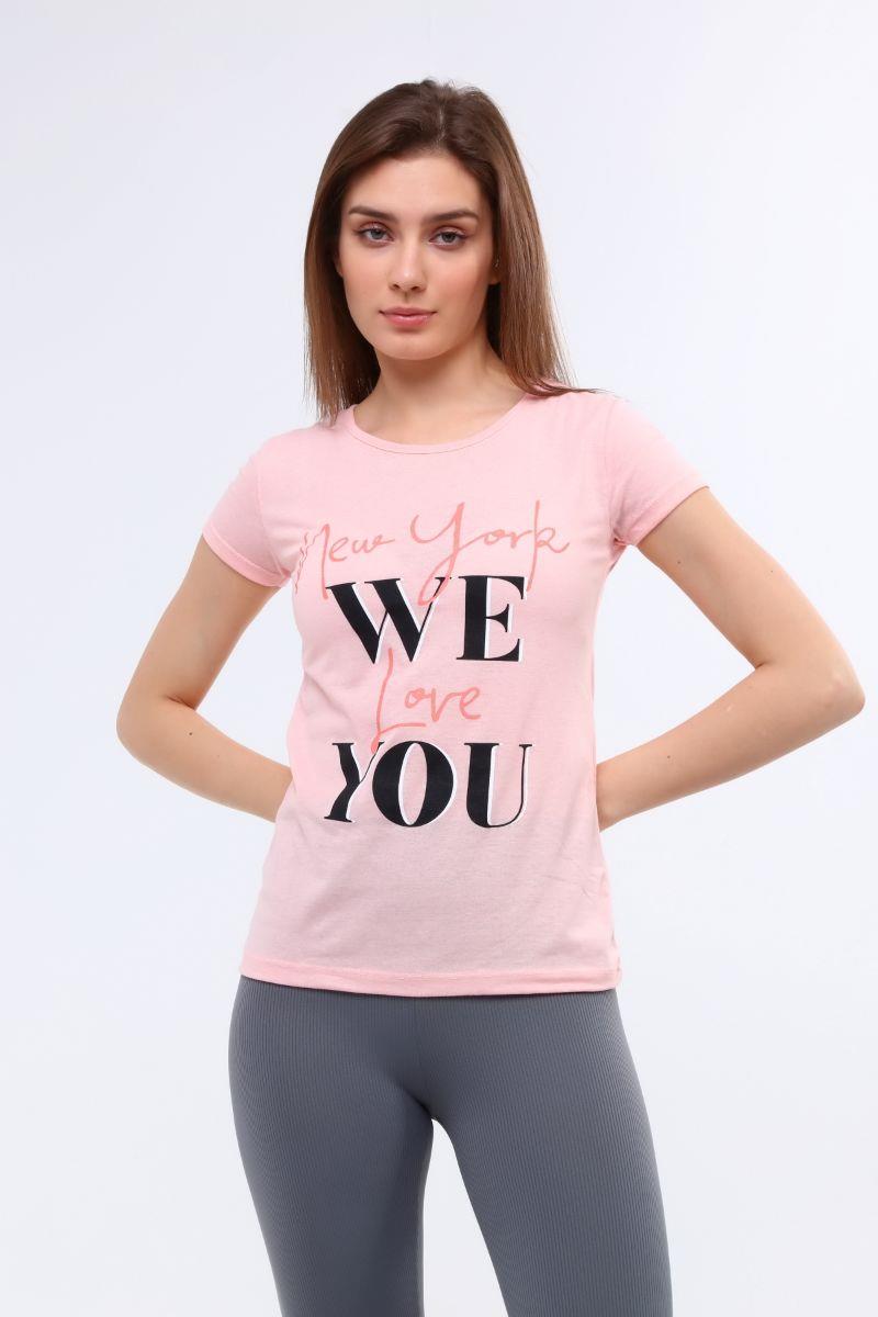 Kadın Yazı Baskılı T-Shirt Pudra