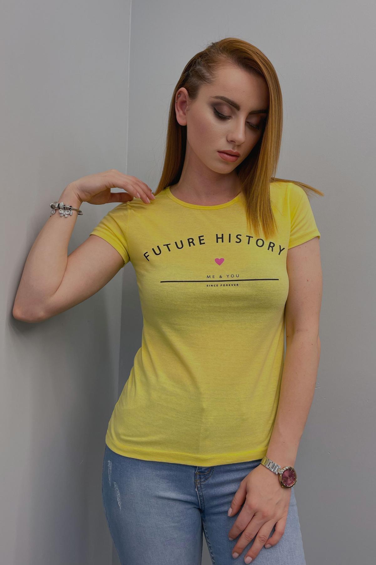 Kadın Yazı Baskılı T-Shirt Sarı