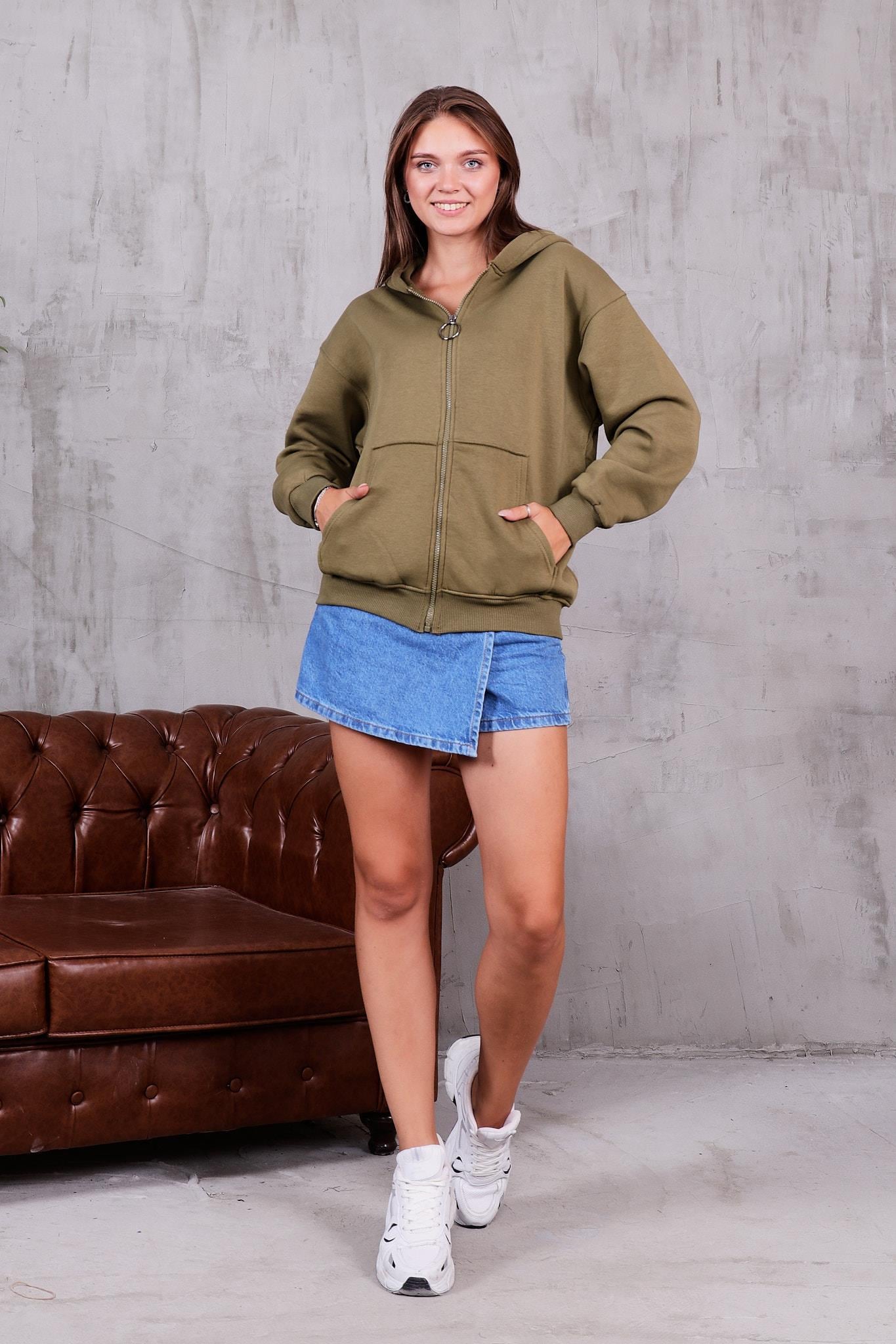 Kapüşonlu Fermuarlı İçi Şardonlu Sweatshirt
