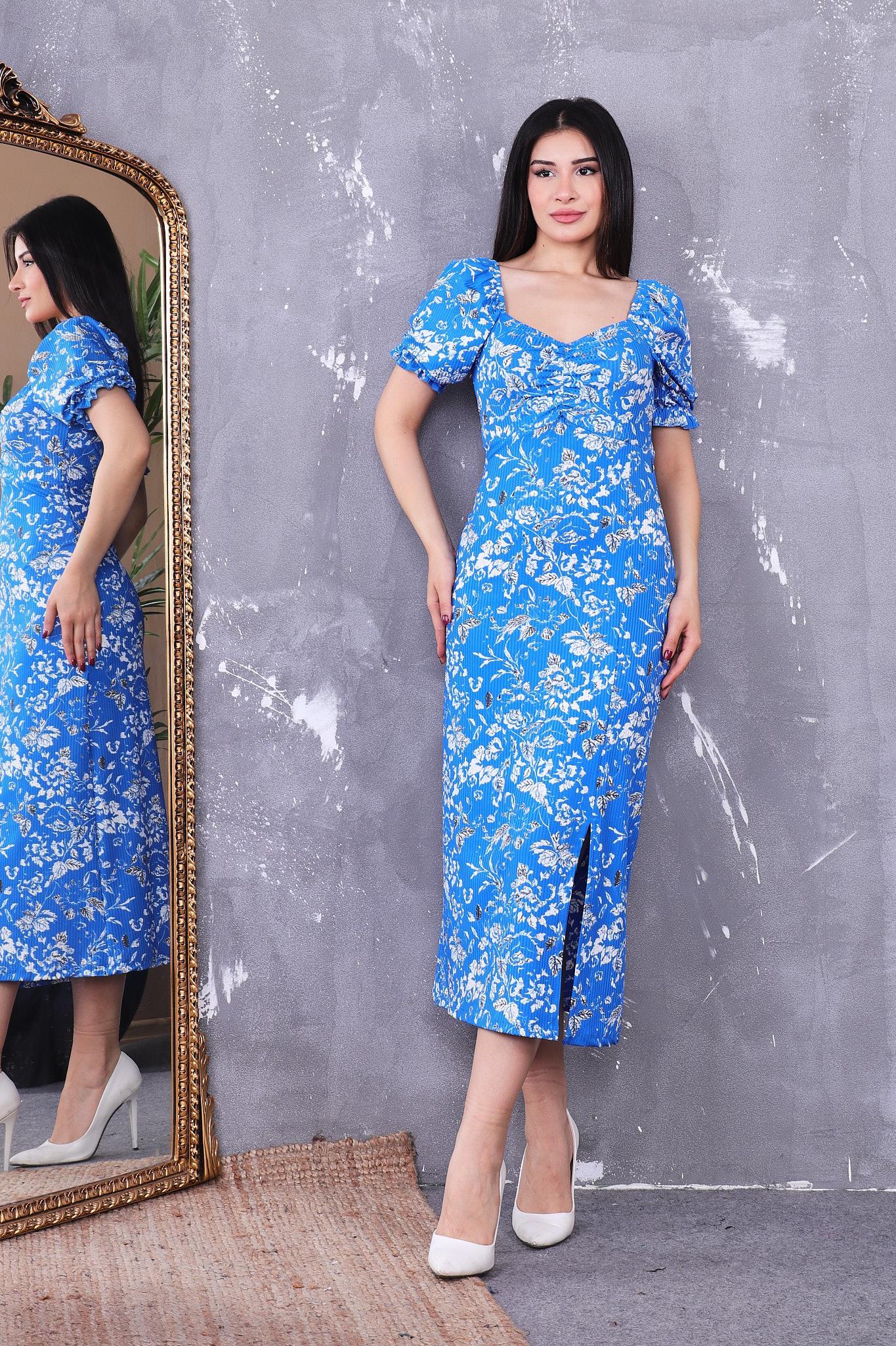 Karpuz Kol Çiçekli Elbise