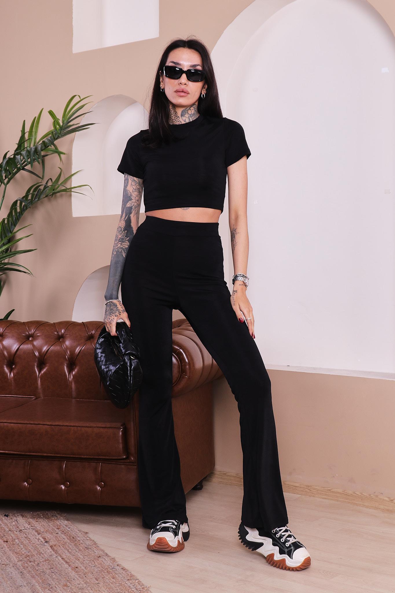Likralı Crop Takım