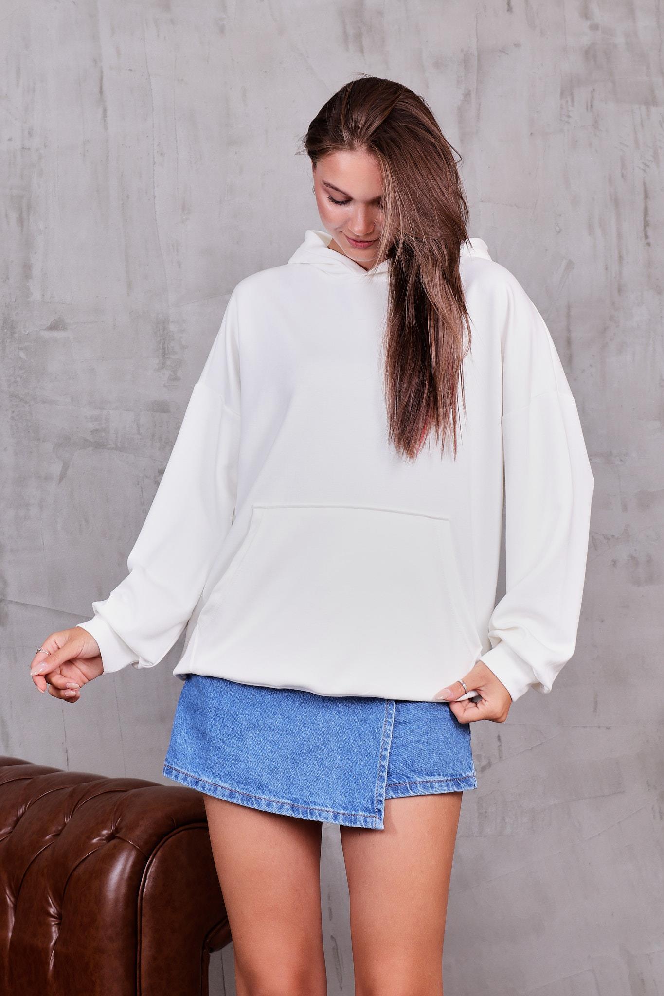 Modal Kumaş Kapüşonlu Cepli Sweatshirt