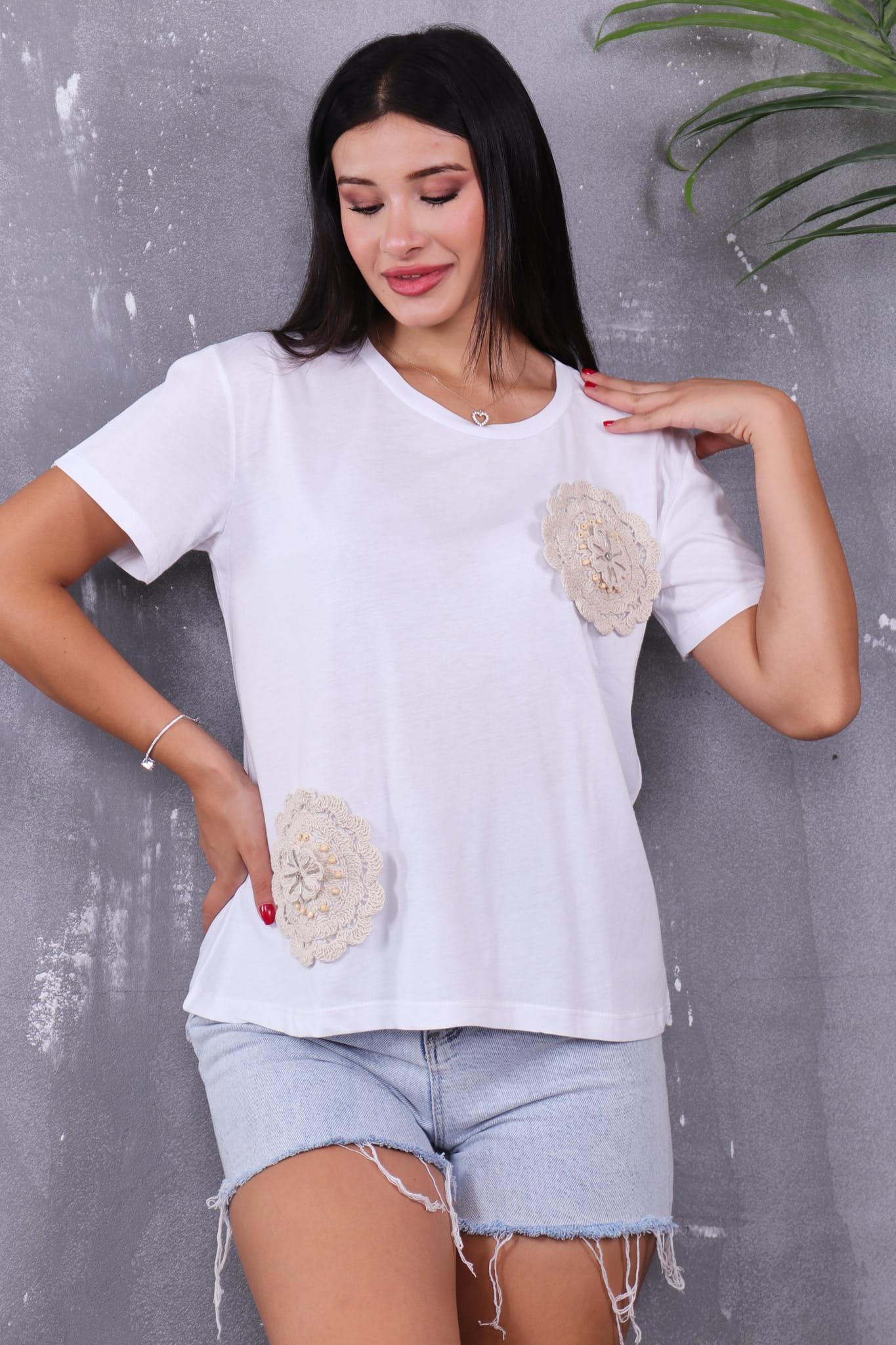 Motif Detaylı Pamuklu Likralı Tshirt