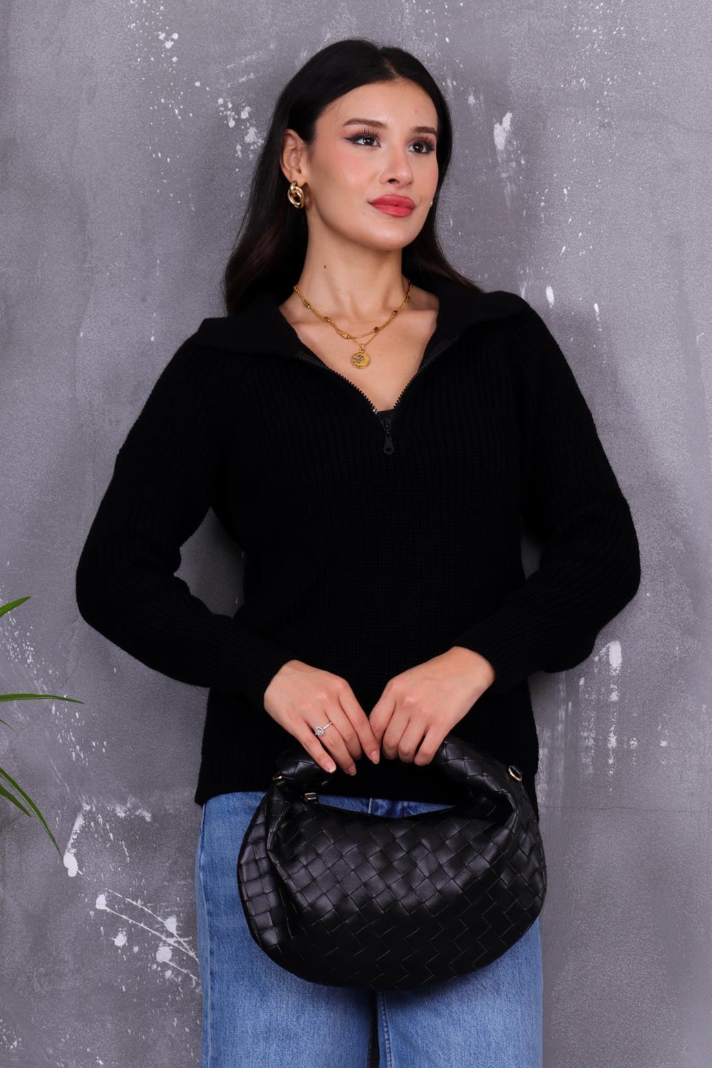 Polo Yaka Fermuarlı Kazak