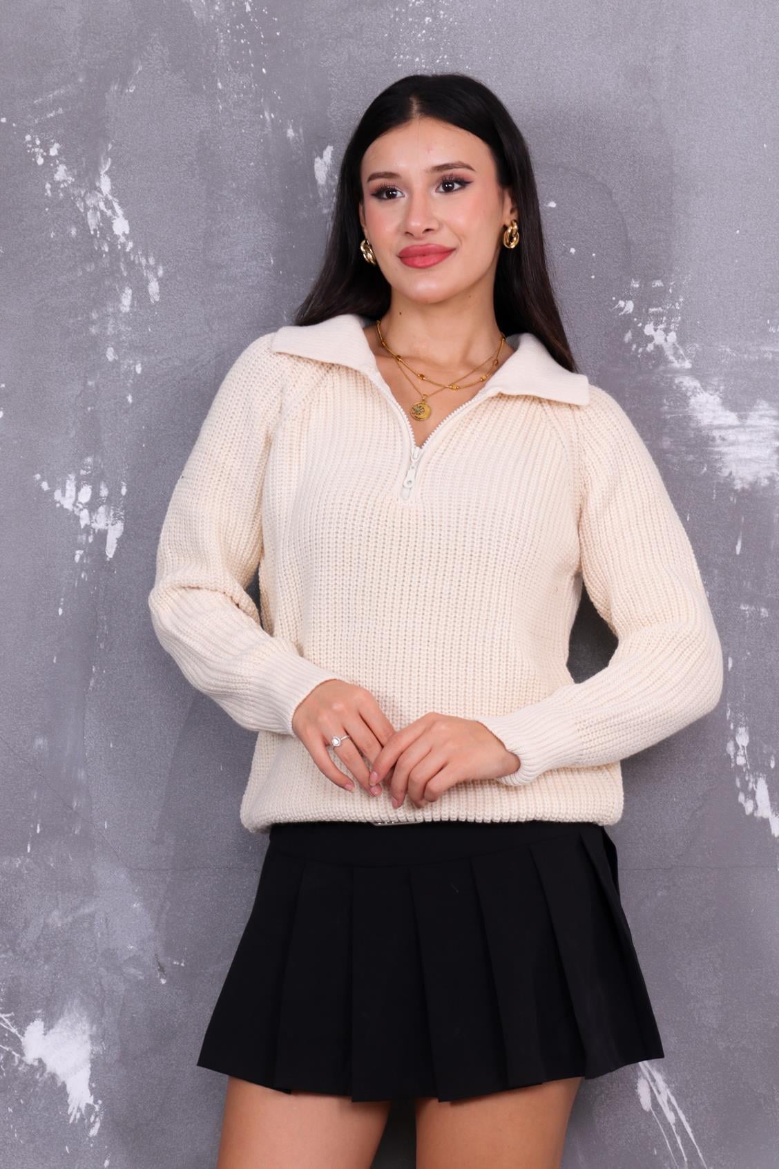 Polo Yaka Fermuarlı Kazak