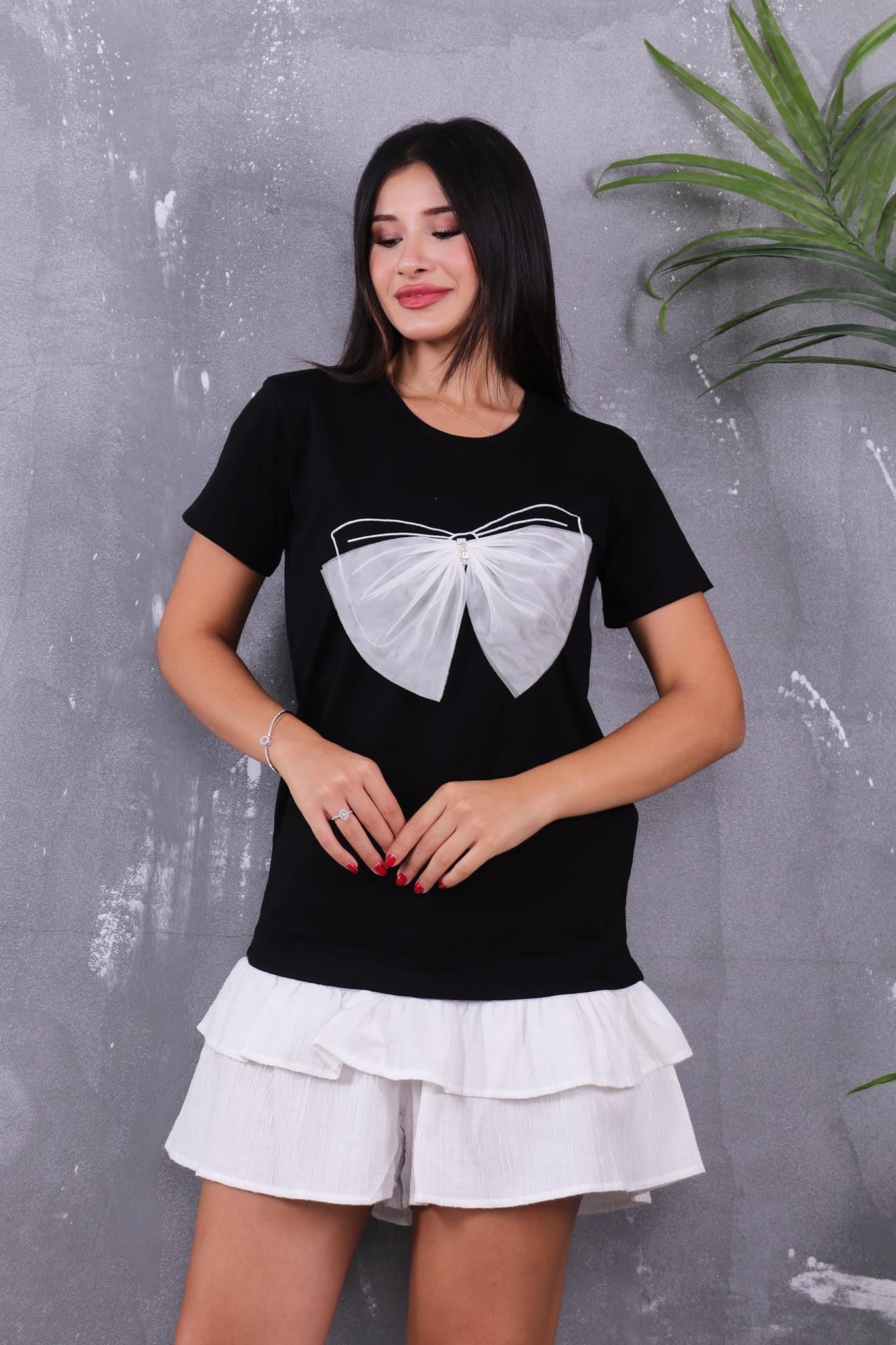 Tül Kurdela Detaylı Pamuklu Tshirt