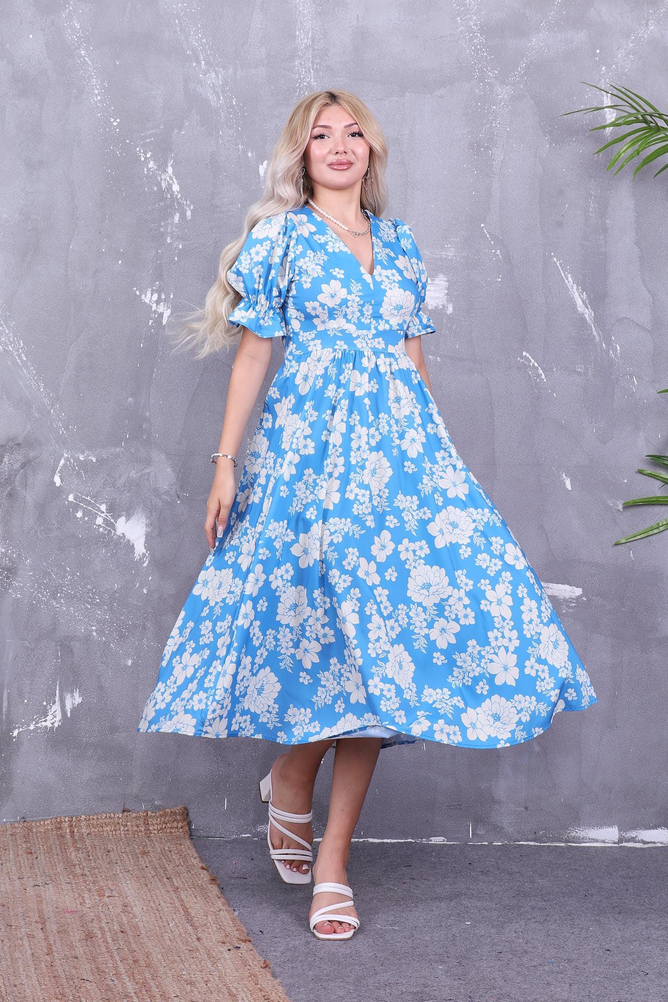 V Yaka Poplin Kumaş Elbise