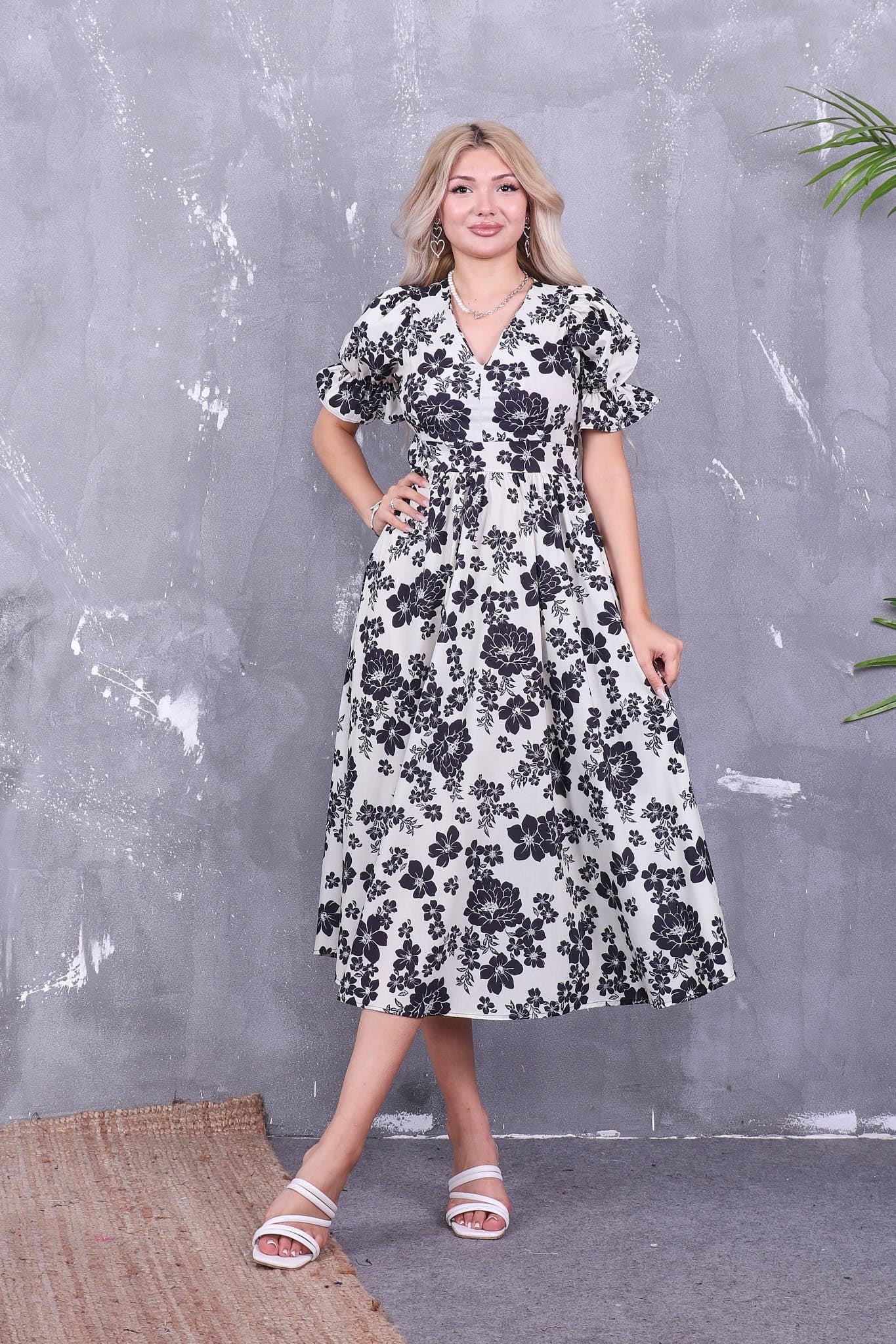 V Yaka Poplin Kumaş Elbise