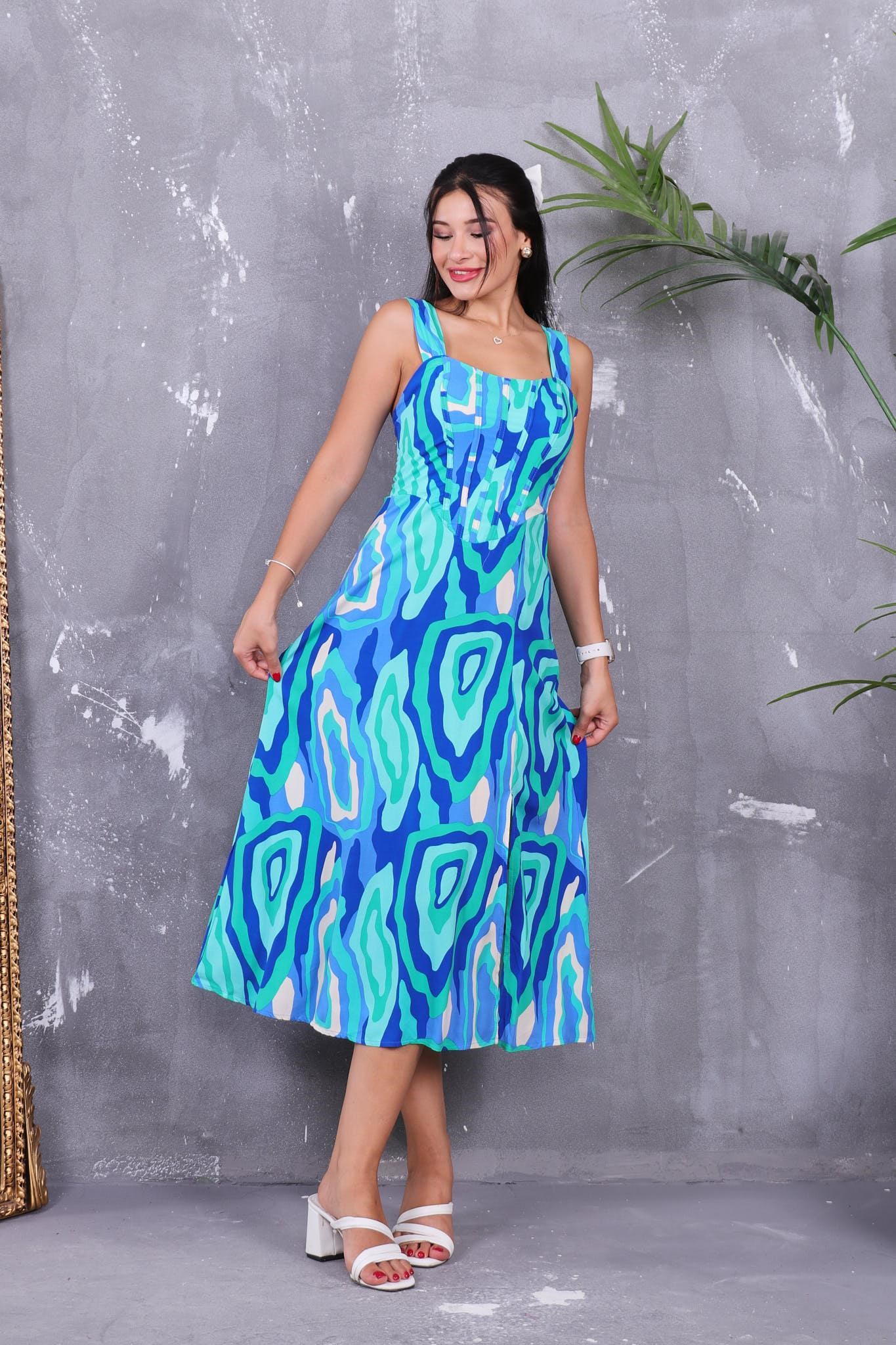 Yakası Balenli Kalın Askılı Elbise