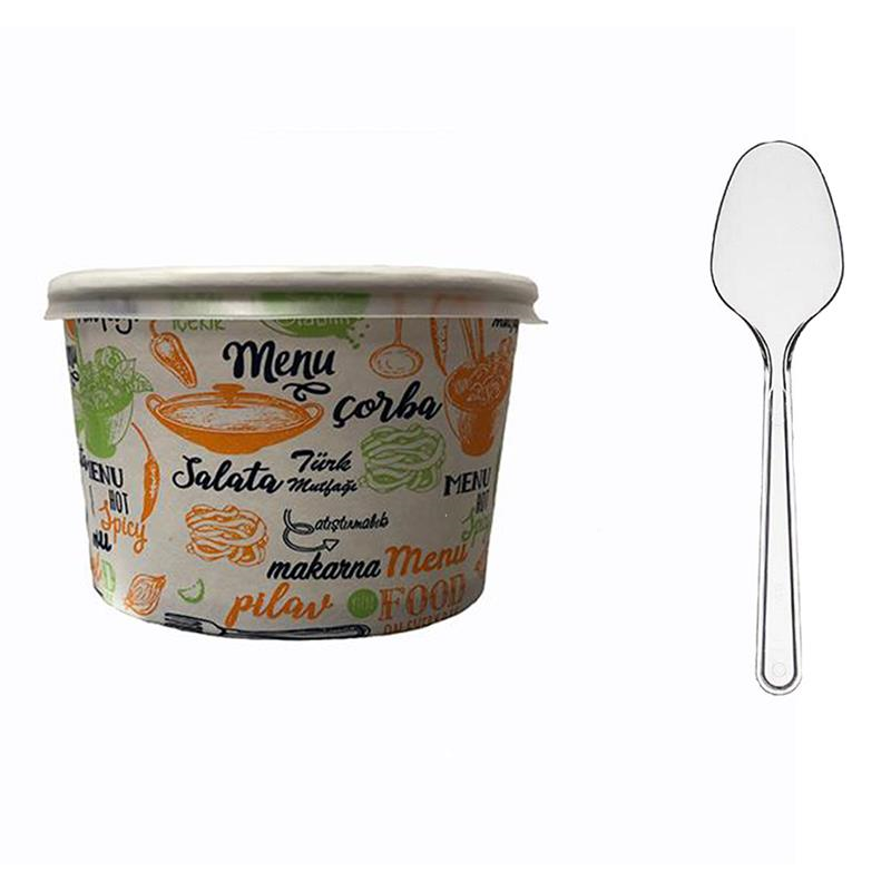 TEZYOLLA Karton Çorba Kasesi + Kapağı + Kaşık 3 Lü SET 50 ADET