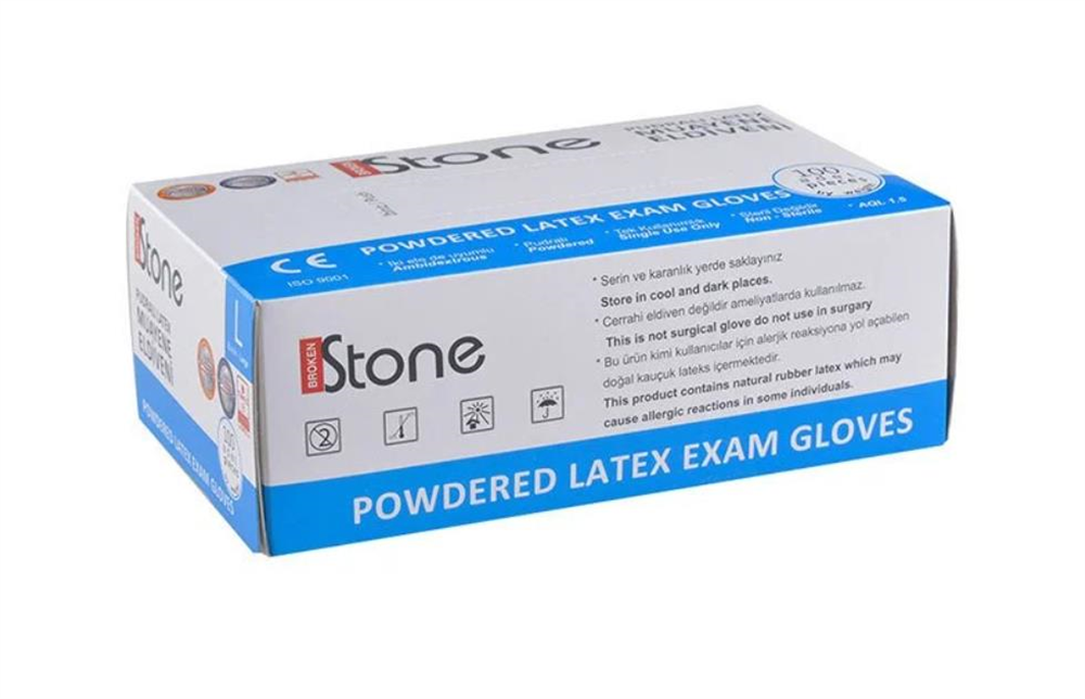 BROKEN STONE PUDRALI LATEX BEYAZ MUAYENE ELDİVENİ LARGE (L) 100 LÜ