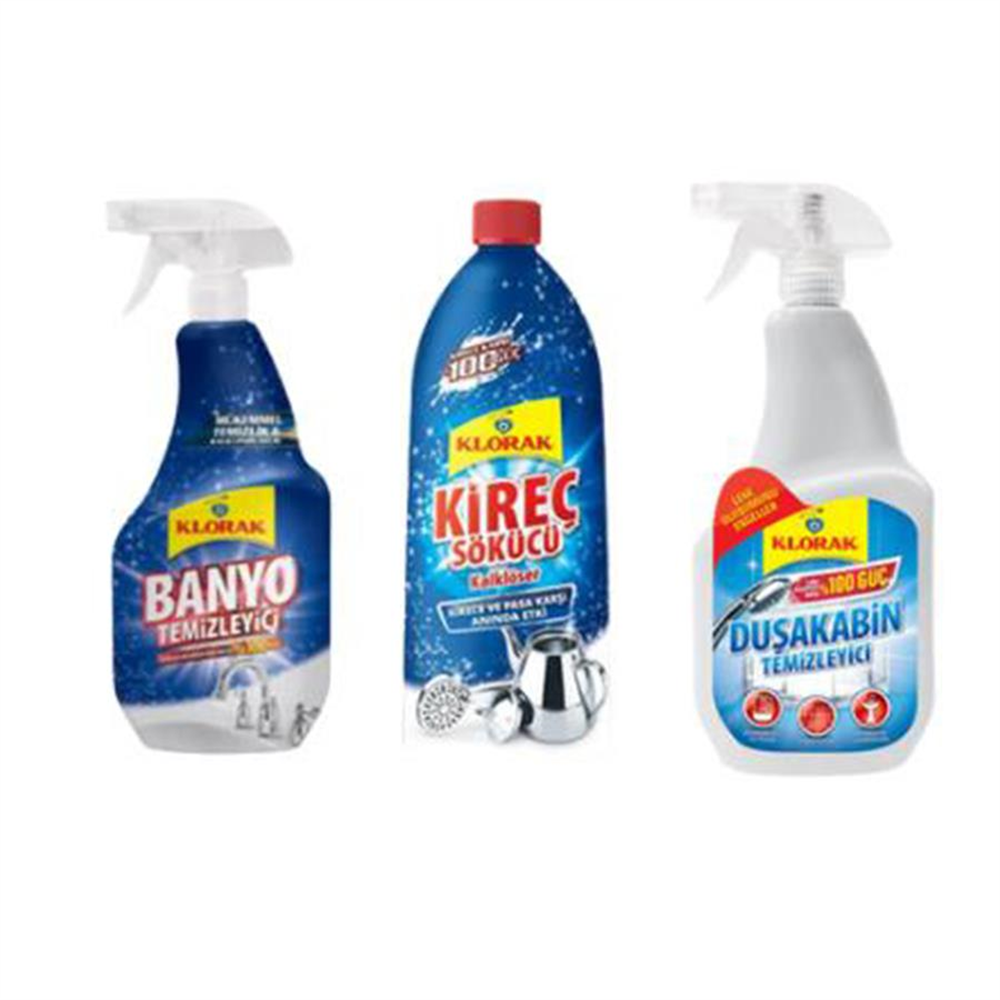 KLORAK BANYO+DUŞAKABİN+KİREÇ SÖKÜCÜ 3 LÜ SET