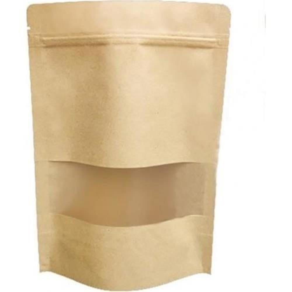 Kraft Pencereli Kilitli Doypack 25 Adet - 16X27 CM