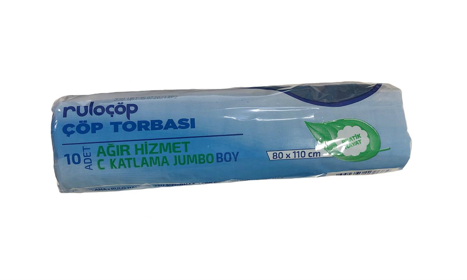 RULOÇÖP AĞIR HİZMET C KATLAMA JUMBO ÇÖP TORBASI 80*110 CM 700 GR MAVİ 10 PAKET