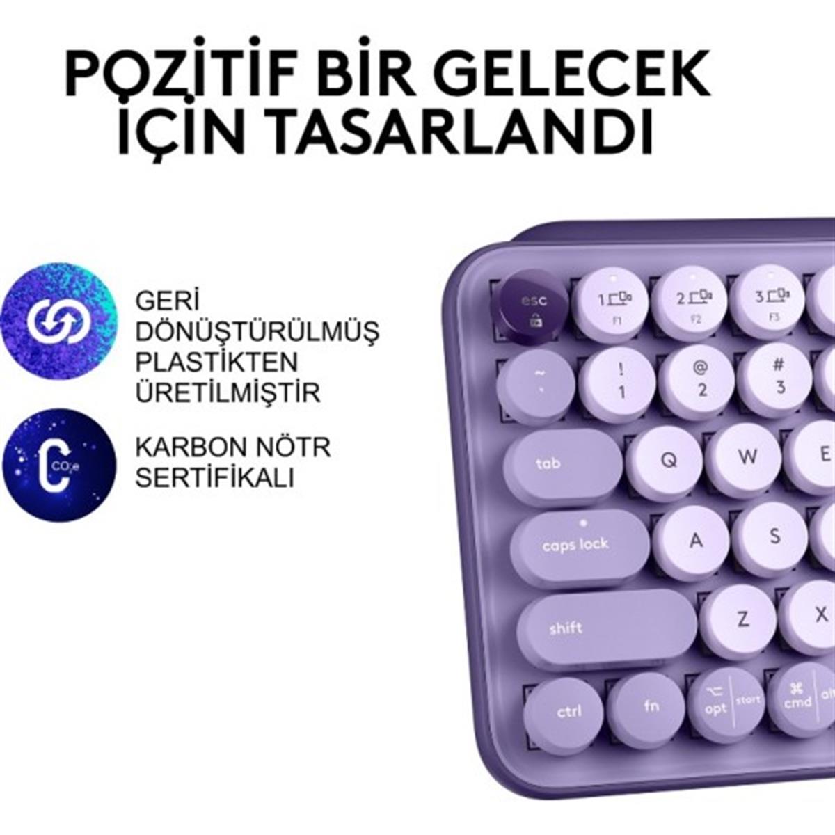 Logitech Pop Keys 920-011527 Türkçe Q Lila Kablosuz Klavye