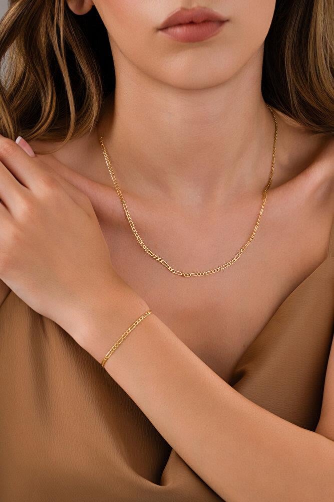 14 AYAR ALTIN FİGARO MODEL SET, BİLEKLİK&KOLYE