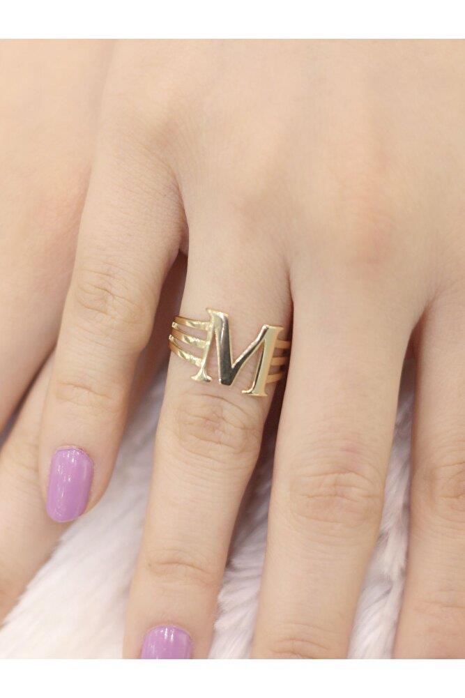14 Ayar Altın Kaburga M Harfi Yüzük