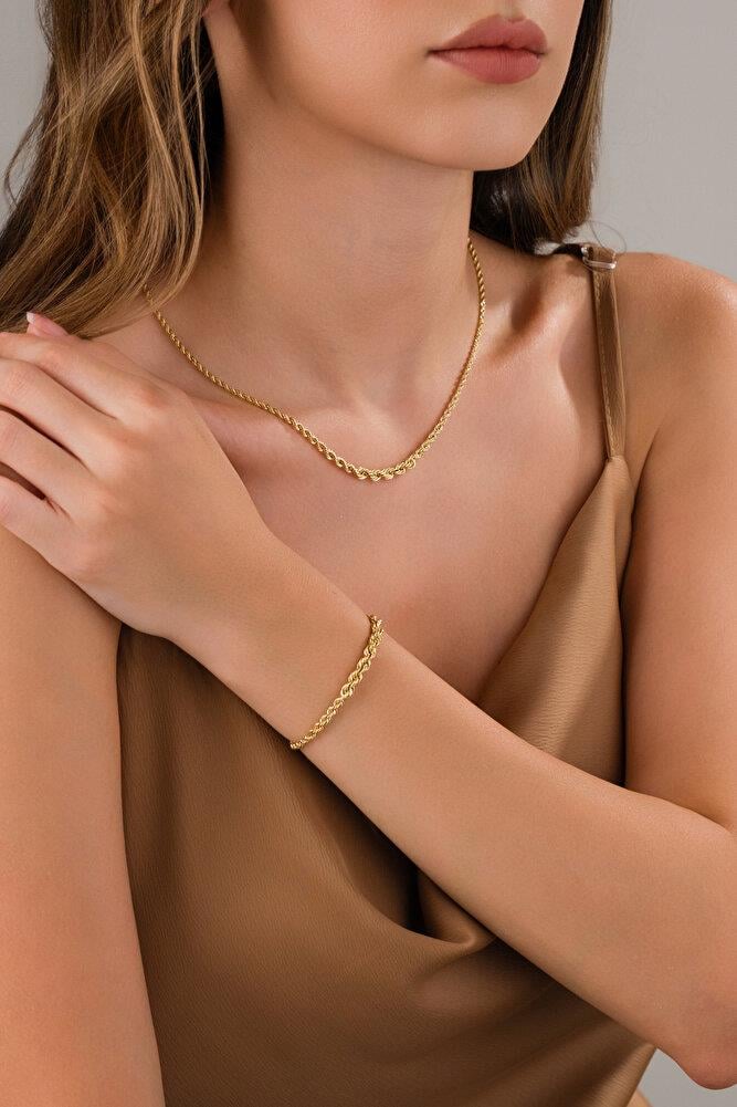 14 AYAR ALTIN SÜZME MODEL BURGU SET BİLEKLİK&KOLYE
