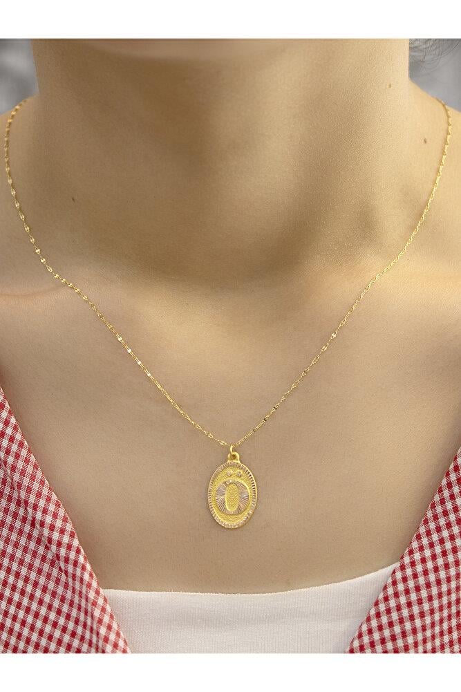 14 Ayar Altın Aynalı Oval Ö Harfli Kolye