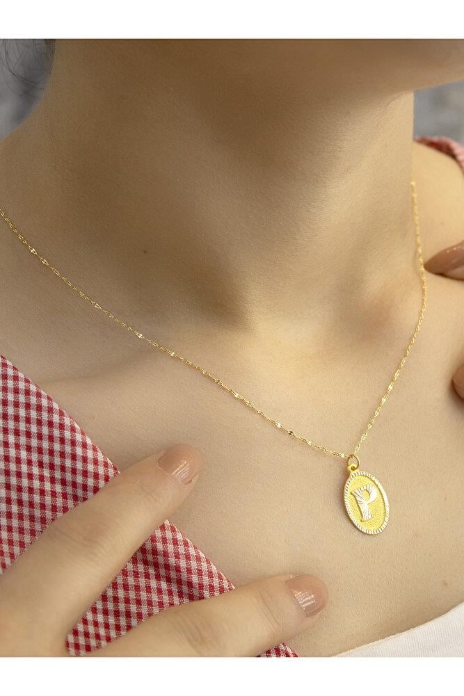 14 Ayar Altın Aynalı Oval P Harfli Kolye