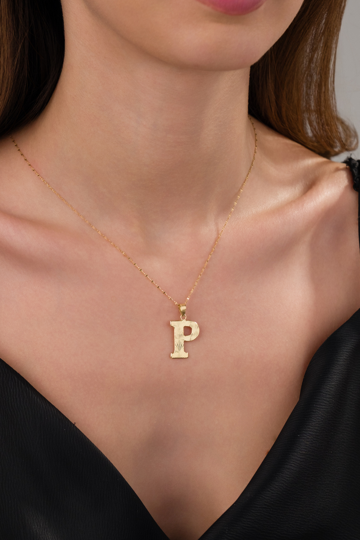 14 Ayar Altın Press Füzyon P Harfli Kolye