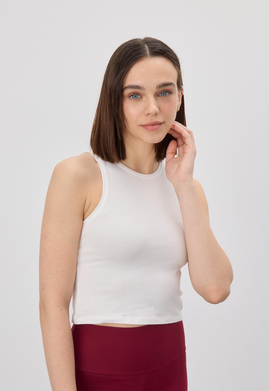 Bisiklet Yaka Sıfır Kol Crop Bluz