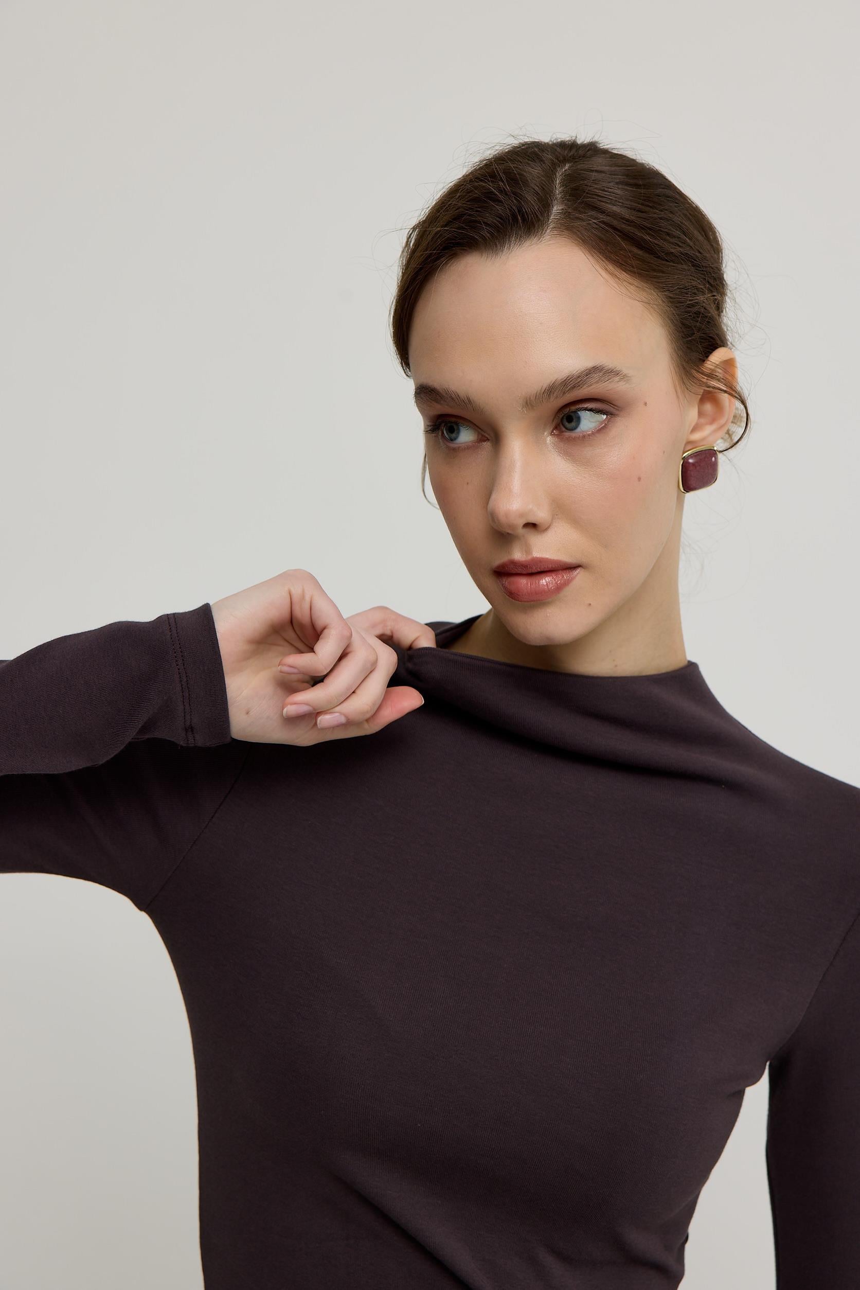 Kadın Acı Kahve Basic Boğazlı Uzun Kollu Body