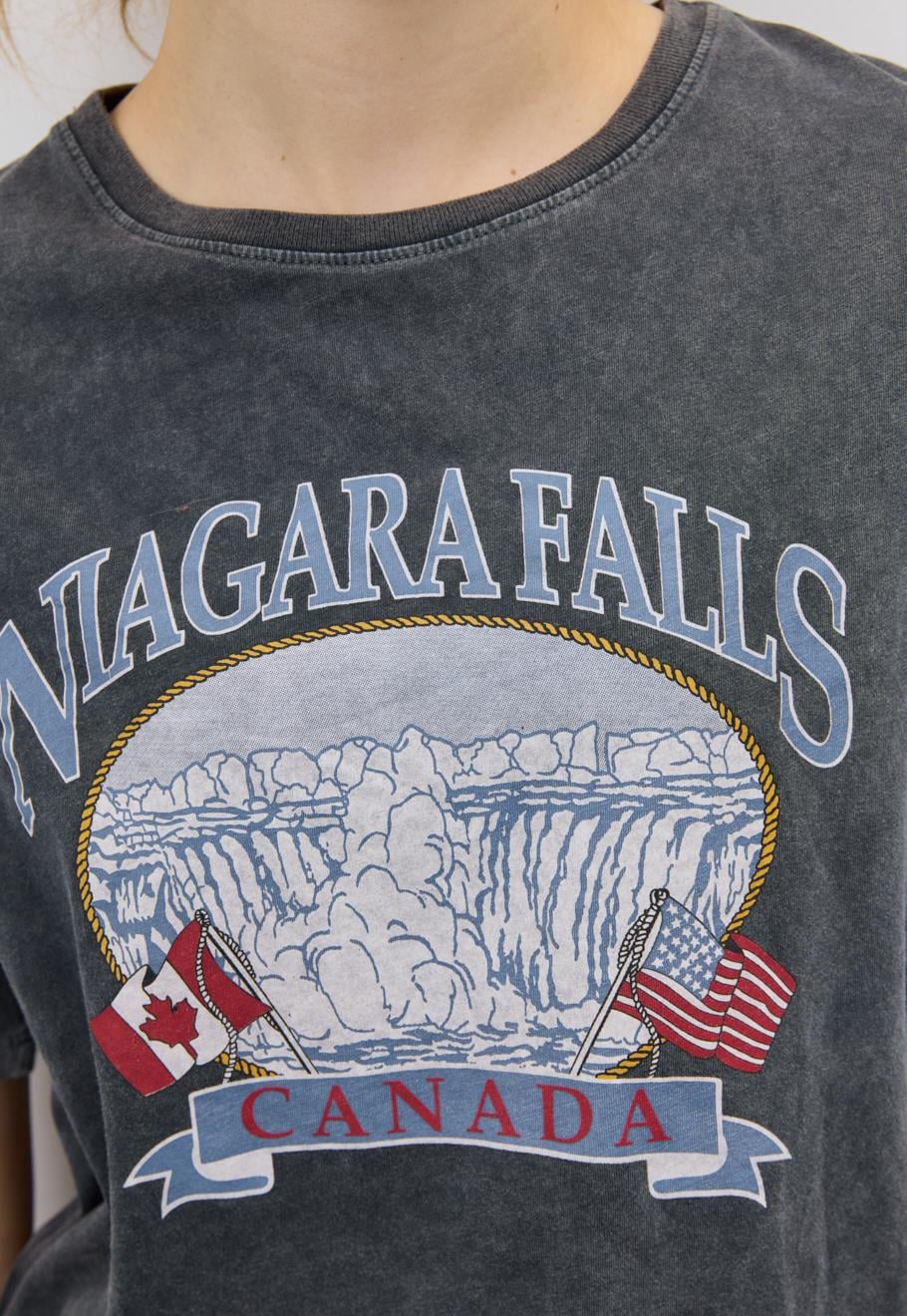 Kadın Antrasit Renk Niagara Falls Baskılı T-Shirt