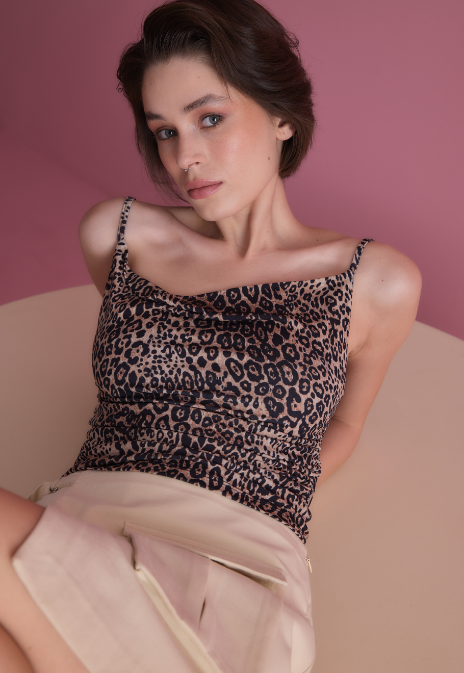 Kadın Askılı Leopar Desen Bluz